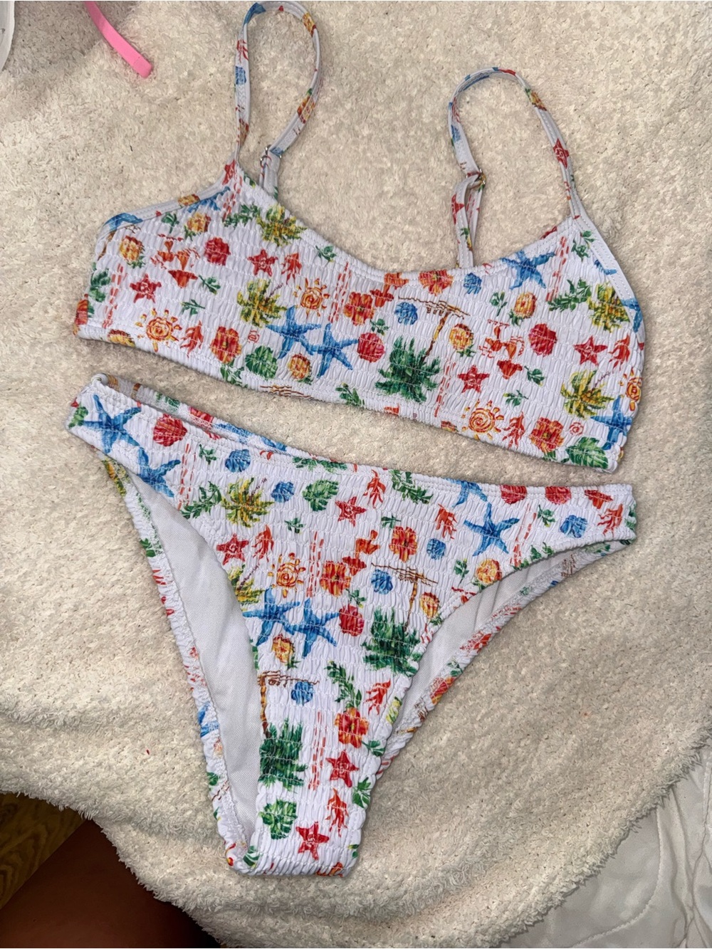 SHEIN White Multi Sea Life Two-Piece Swimsuit
